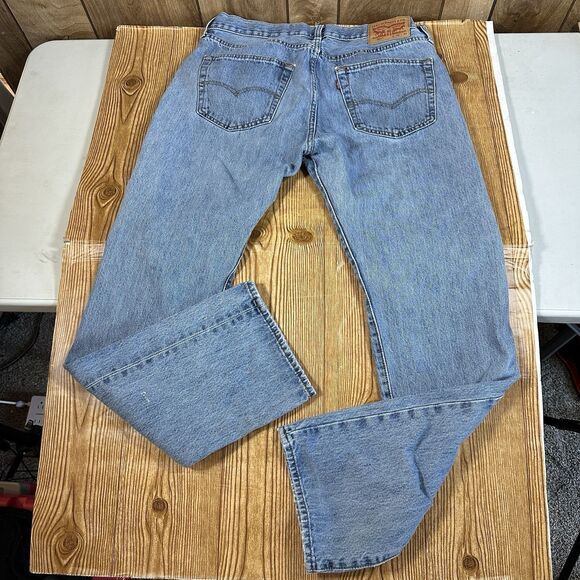 Levis‎ 501 Jeans Mens 36x34 Blue Light Wash Straight Leg Fit Button Fly - Picture 4 of 16